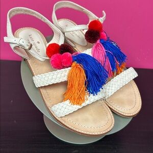 Kate Spade ♠️ tan strappy sandals w/ pop-poms & tassels!